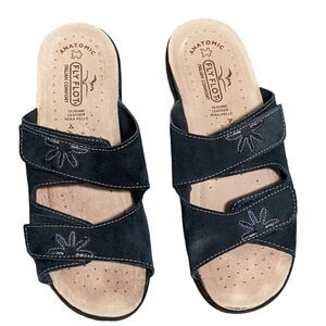 Fly Flot double leather strap anatomic sandal slide slip on wedge size 40